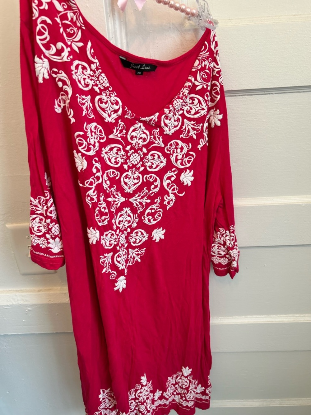 Just Love Pink Tunic with White Embroidered Motif XXL plus PTP 27 stretch beach